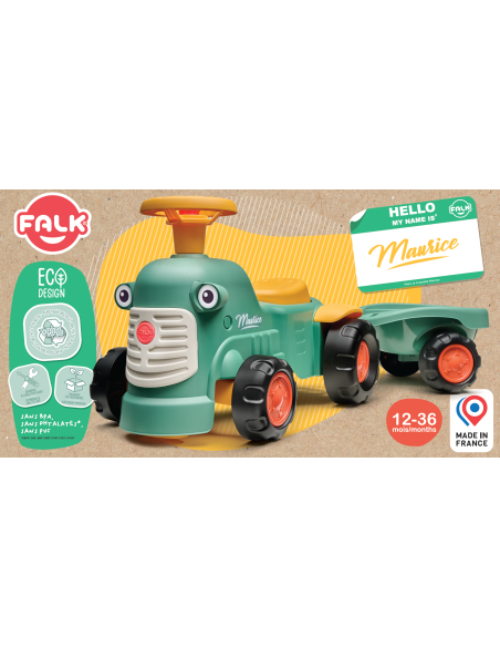 FALK Traktorek Baby Maurice Zielony Vintage z Przyczepką od 1 roku