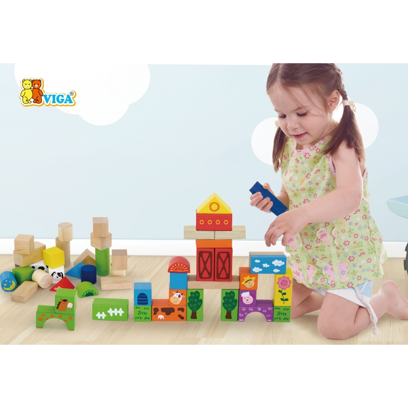 Drewniane klocki Viga Toys Farma 50 elementów