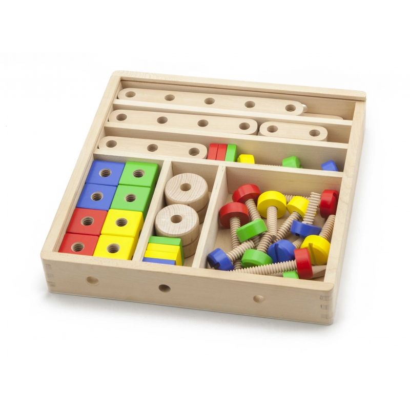 Drewniany zestaw konstrukcyjny Viga Toys 53 elementy w skrzynce Montessori