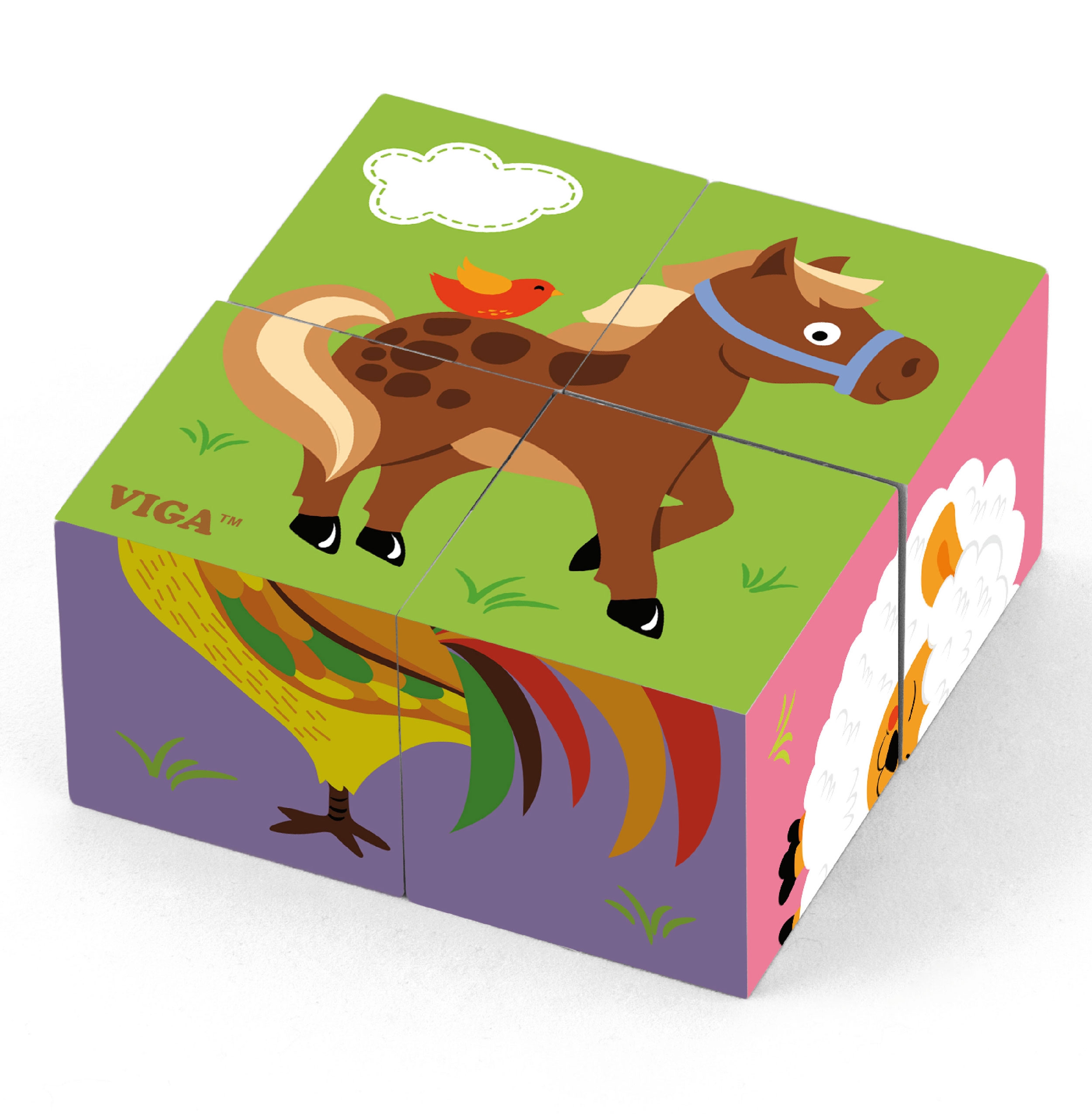 Drewniana układanka puzzle farma 4 klocki