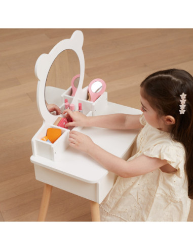 VIGA Duża Toaletka Drewniana Biała z Lustrem i Krzesełkiem