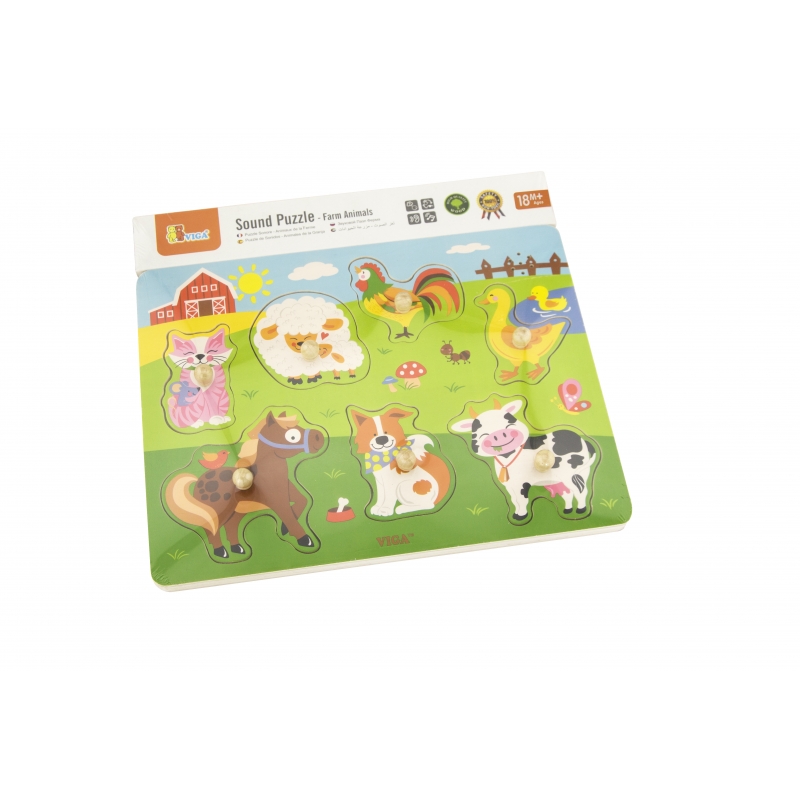 Drewniane Puzzle dźwiękowe Farma Viga Toys