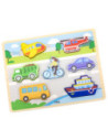 VIGA Drewniane Puzzle Układanka Montessori 2w1 Figurki Pojazdy