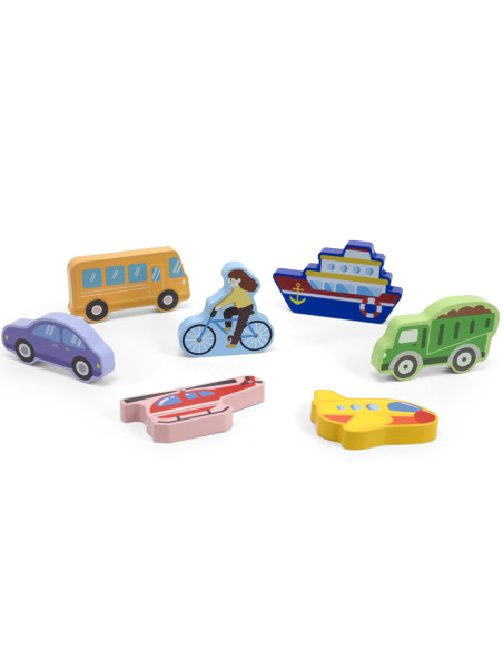 VIGA Drewniane Puzzle Układanka Montessori 2w1 Figurki Pojazdy