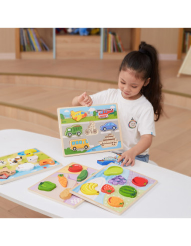 VIGA Drewniane Puzzle Układanka Montessori 2w1 Figurki Farma