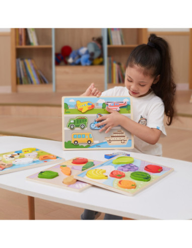 VIGA Drewniane Puzzle Układanka Montessori 2w1 Figurki Farma