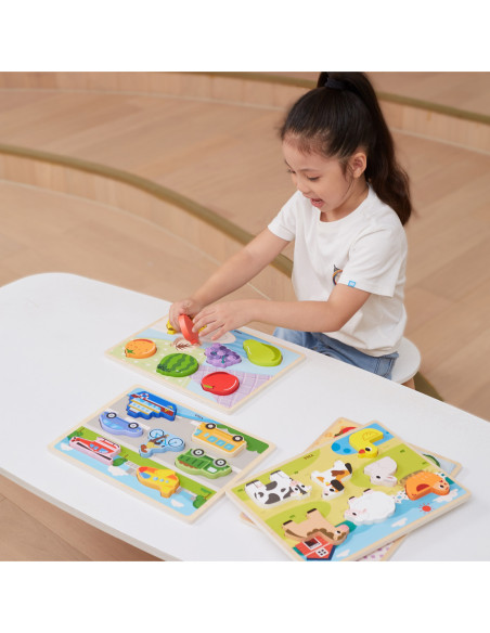 VIGA Drewniane Puzzle Układanka Montessori 2w1 Figurki Farma