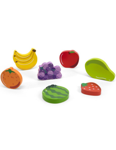 VIGA Drewniane Puzzle Układanka Montessori 2w1 Figurki Owoce