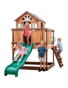 Drewniany Plac Zabaw Echo Heights Zjeżdżalnia Domek Kuchnia Backyard