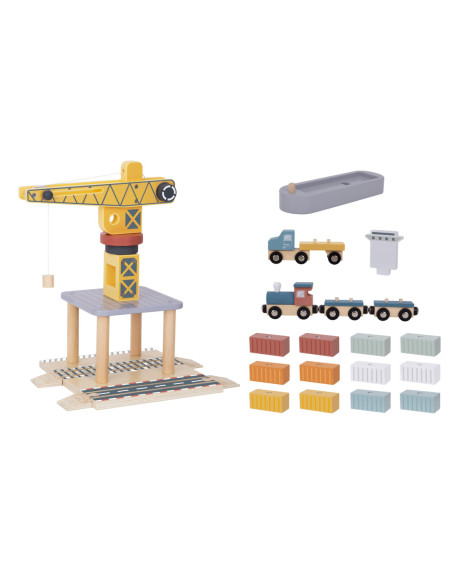 TOOKY TOY Dźwig Portowy Drewniany Zestaw