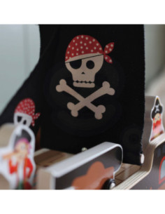 TOOKY TOY Statek Piracki Drewniany Figurki Zestaw 2