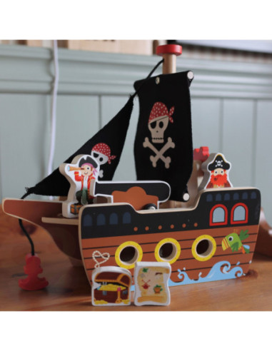 TOOKY TOY Statek Piracki Drewniany Figurki Zestaw