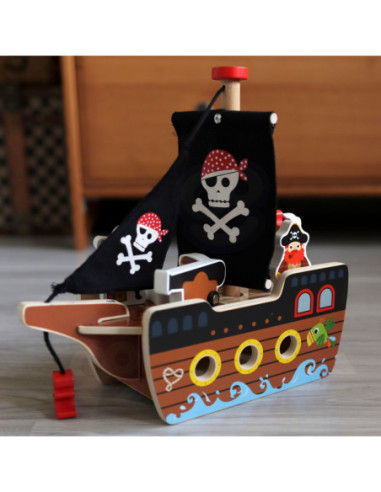 TOOKY TOY Statek Piracki Drewniany Figurki Zestaw