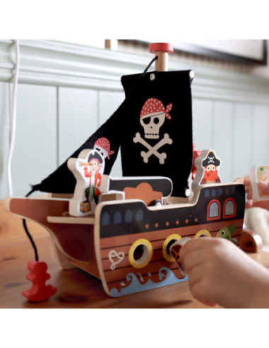 TOOKY TOY Statek Piracki Drewniany Figurki Zestaw