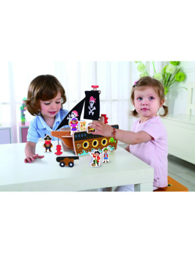 TOOKY TOY Statek Piracki Drewniany Figurki Zestaw