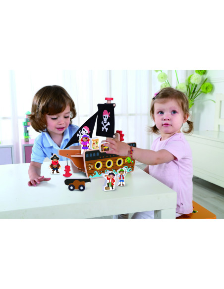 TOOKY TOY Statek Piracki Drewniany Figurki Zestaw