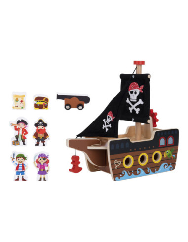TOOKY TOY Statek Piracki Drewniany Figurki Zestaw
