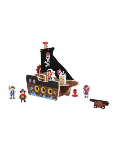 TOOKY TOY Statek Piracki Drewniany Figurki Zestaw
