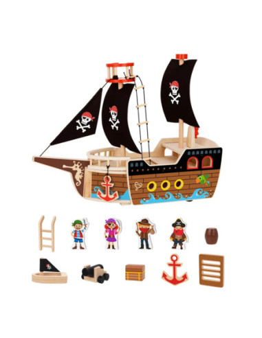TOOKY TOY Statek Piracki Drewniany Figurki Zestaw