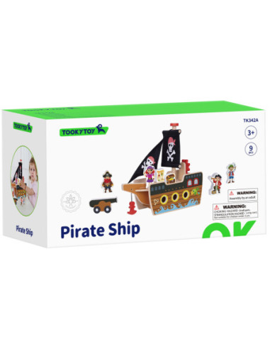 TOOKY TOY Statek Piracki Drewniany Figurki Zestaw