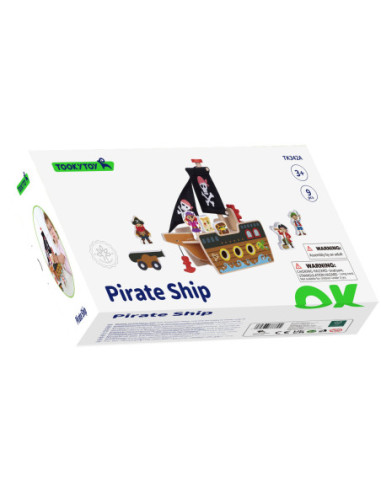 TOOKY TOY Statek Piracki Drewniany Figurki Zestaw