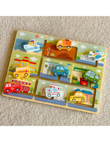 TOOKY TOY Labirynt Drewniany Pojazdy Układanka