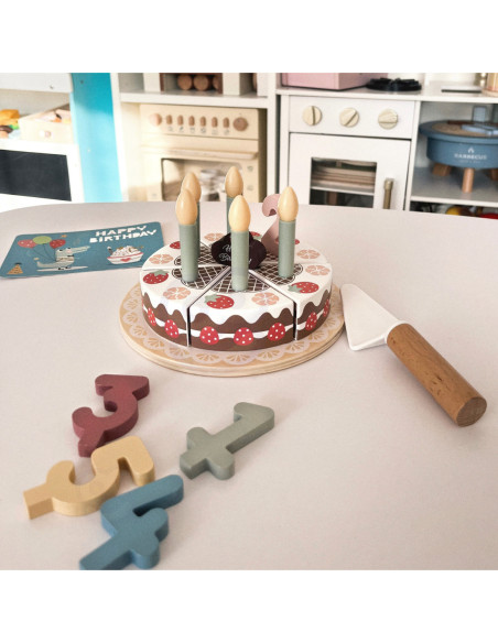 TOOKY TOY Drewniany Tort Urodzinowy ze Świeczkami Rzepy