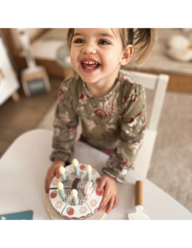 TOOKY TOY Drewniany Tort Urodzinowy ze Świeczkami Rzepy