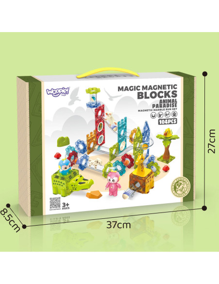 WOOPIE Klocki Magnetyczne Tor Kulkowy Zwierzęcy Raj 104 el.