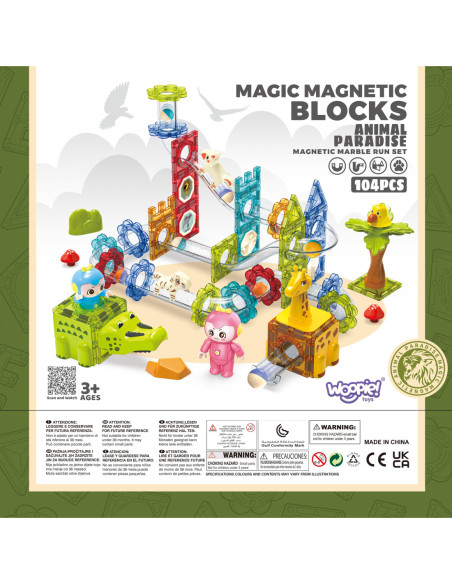 WOOPIE Klocki Magnetyczne Tor Kulkowy Zwierzęcy Raj 104 el.