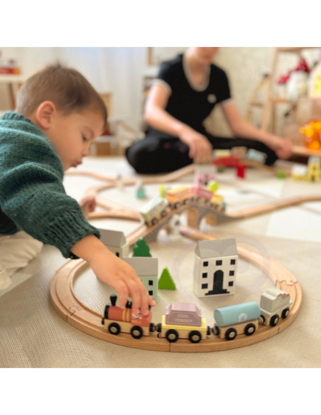 Tooky Toy Drewniane Pojazdy Wagoniki na Magnes