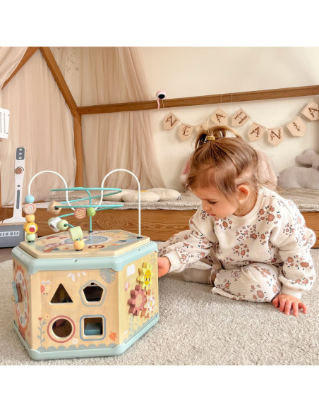 TOOKY TOY Interaktywny Drewniany Sześciokąt Montessori Otwierane Pudełko