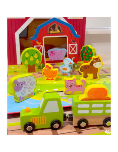 TOOKY TOY Drewniana Farma w Walizce Figurki Pojazdy