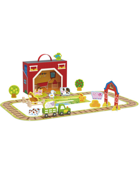 TOOKY TOY Drewniana Farma w Walizce Figurki Pojazdy