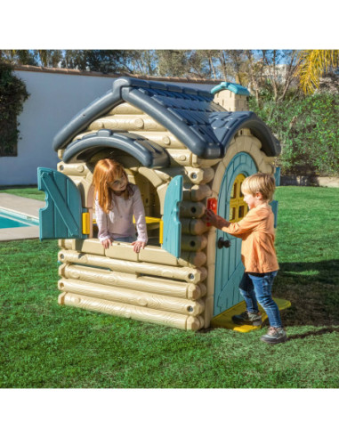 FEBER Duży Domek Ogrodowy Casual z Wysuwaną Ławeczką Chatka z Belek