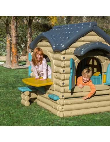 FEBER Duży Domek Ogrodowy Casual z Wysuwaną Ławeczką Chatka z Belek