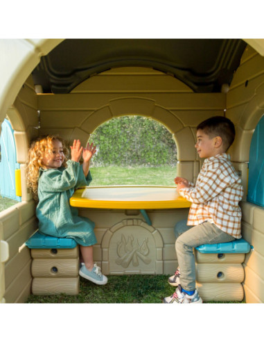 FEBER Duży Domek Ogrodowy Casual z Wysuwaną Ławeczką Chatka z Belek