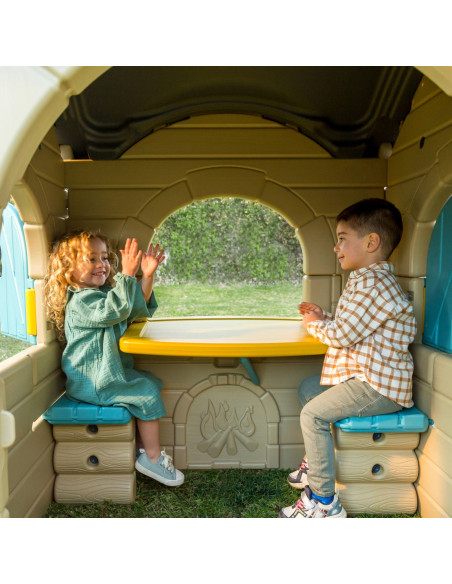 FEBER Duży Domek Ogrodowy Casual z Wysuwaną Ławeczką Chatka z Belek