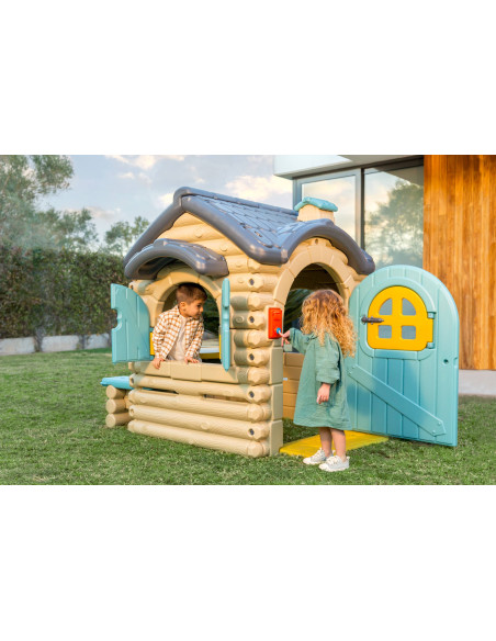 FEBER Duży Domek Ogrodowy Casual z Wysuwaną Ławeczką Chatka z Belek