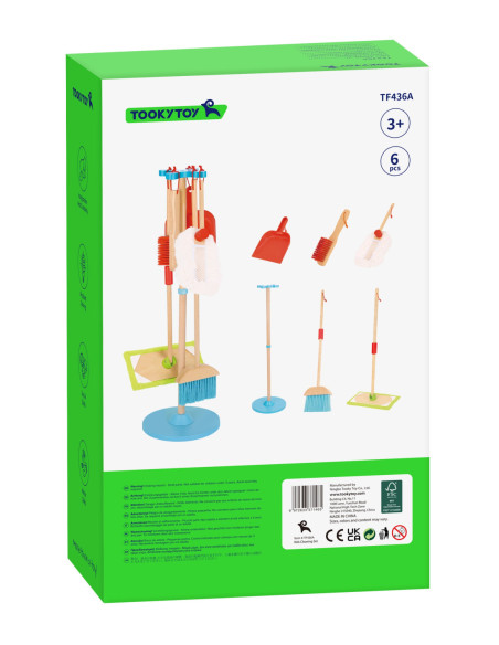 TOOKY TOY Drewniany Zestaw do Sprzątania dla Dzieci 6 el.