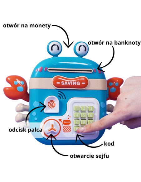 WOOPIE Elektroniczna Skarbonka Krab Plecak na Kod Niebieski