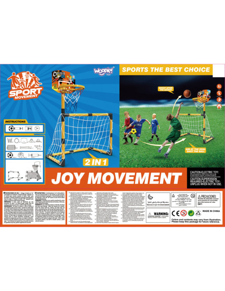 WOOPIE Zestaw 2w1 koszykówka Bramka do Piłki Nożnej + Piłki i Pompka