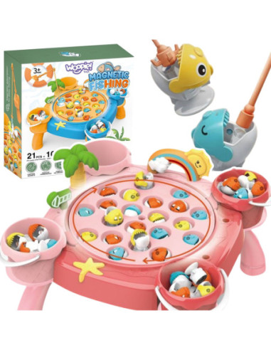 WOOPIE Gra Rybacka Zestaw Łowienie Rybek na Magnes Różowy 36 el.