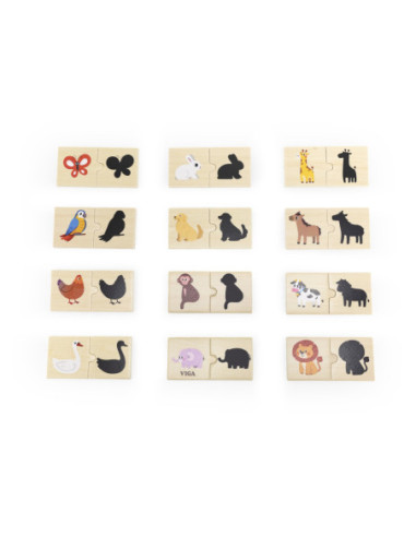 Viga Zestaw Drewniane Puzzle Układanka Zwierzątka Dopasuj Cienie