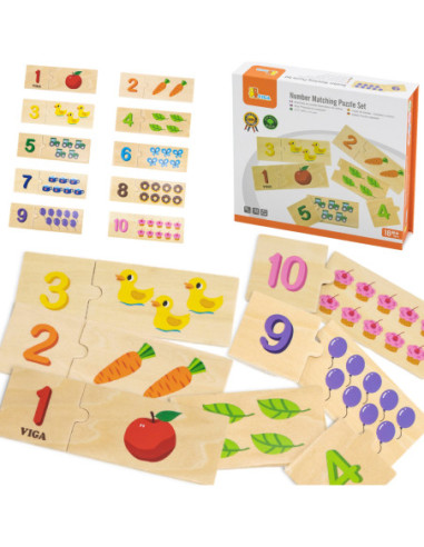 Viga Zestaw Drewniane Puzzle Dopasuj Liczby Układanka Montessori