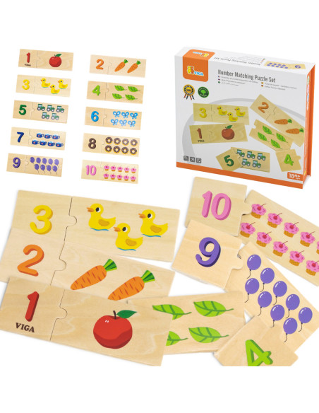 Viga Zestaw Drewniane Puzzle Dopasuj Liczby Układanka Montessori
