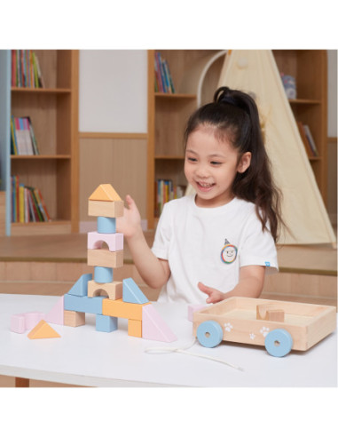 Viga PolarB Drewniany Wózek do Ciągnięcia + Klocki 21 el.