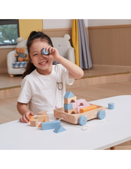 Viga PolarB Drewniany Wózek do Ciągnięcia + Klocki 21 el.
