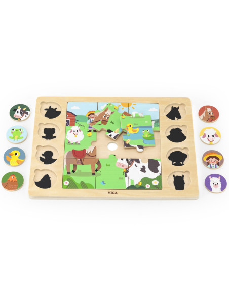 Viga Drewniane Puzzle Odgadnij Po Cieniu - Farma Układanka 17 el.