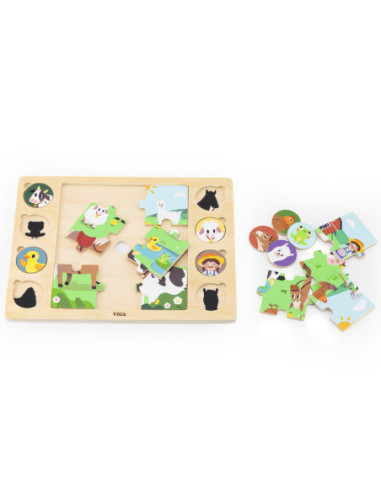 Viga Drewniane Puzzle Odgadnij Po Cieniu - Farma Układanka 17 el.